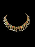 DNS195 Navratan jadau necklace set in fresh water pearls ( READY TO SHIP )