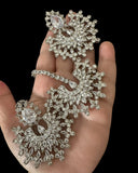 DJET95 Subhana silver plated chandbali earrings tika set ( READY TO SHIP )