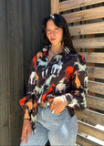 Off To The Races Horse Print Blouse - Black