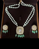 PS561 Hyderabadi pendant set with high quality zircon stones and light green beads ( SHIPS IN 2 WEEKS )