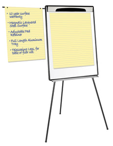 Magnetic Steel Dry-Erase Tripod Presentation Easel With Extension Arms, Black And Silver Aluminum Frame, 29.5 X 42