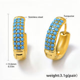 Gold-Plated Stainless Steel Huggie Hoop Earrings with Turquoise Inlay 0.53'' Lightweight 3.1g Pair