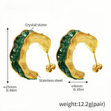 Elegant Green Crystal Stone Hoop Earrings Gold-Plated Stainless Steel