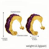 Bold Purple Crystal Stone Hoop Earrings Gold-Plated Stainless Steel Elegance
