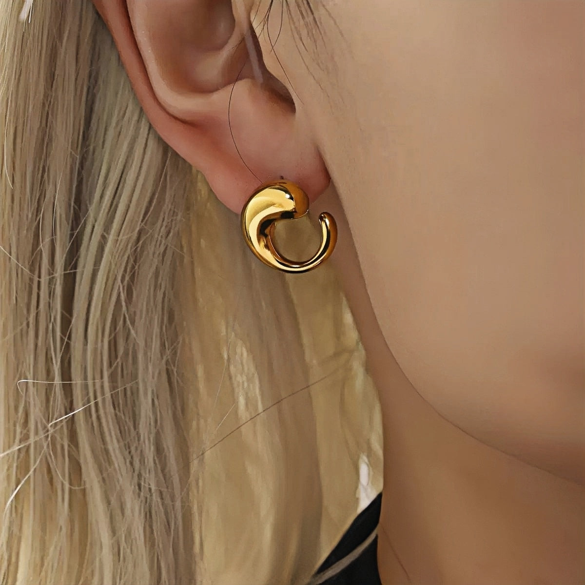 Bold Abstract Gold Stainless Steel Earrings Artistic Sculptural Design