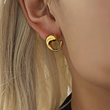 Bold Abstract Gold Stainless Steel Earrings Artistic Sculptural Design