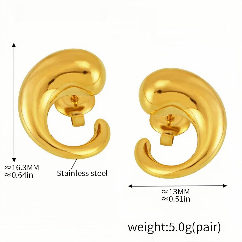 Bold Abstract Gold Stainless Steel Earrings Artistic Sculptural Design