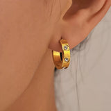 Gold Zircon Studded Hoop Earrings Elegant Titanium Steel Half Hoops