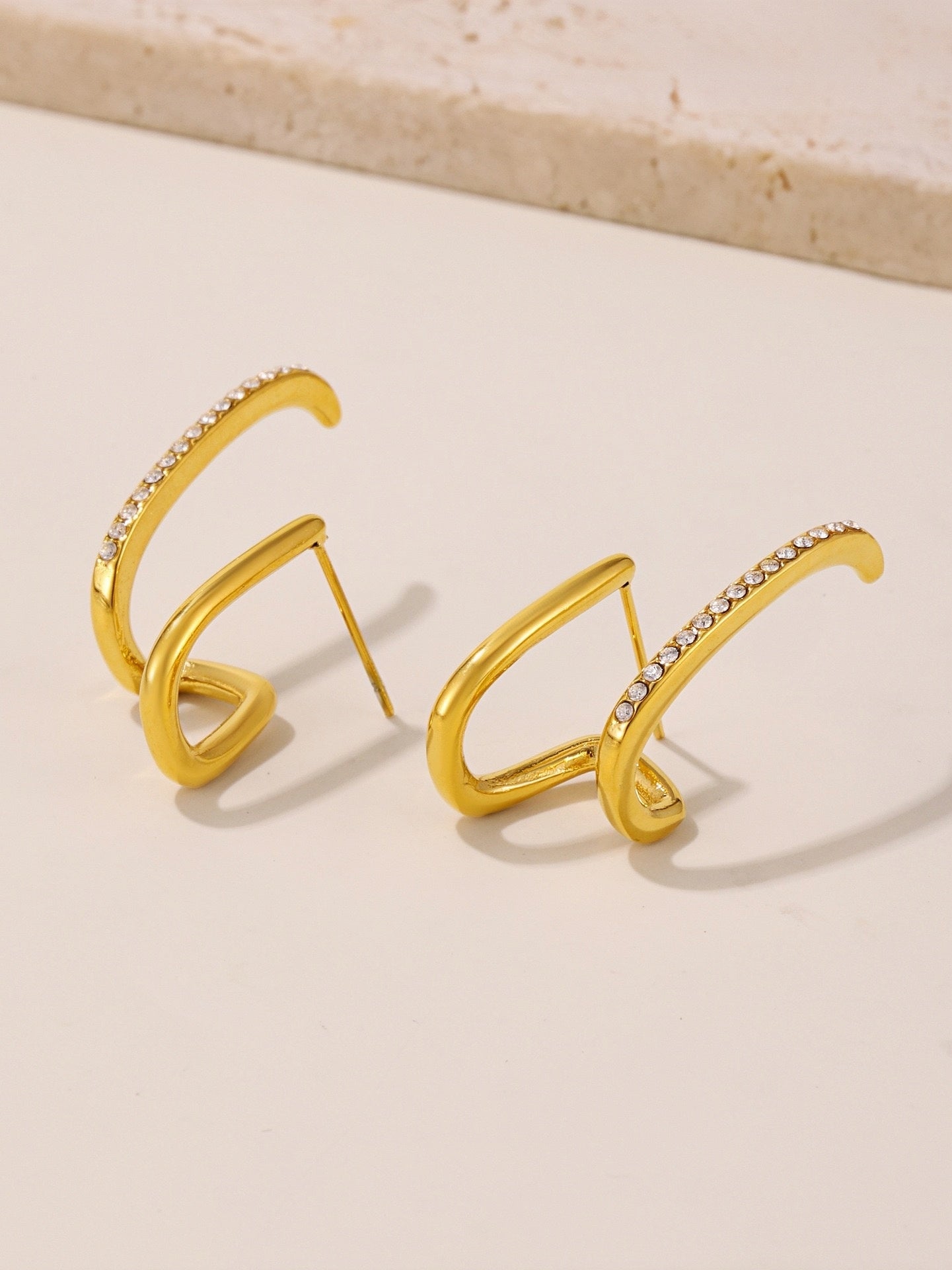 Elegant Gold-Plated Stainless Steel Earrings with Czech Diamonds Modern Loop Design