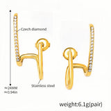 Elegant Gold-Plated Stainless Steel Earrings with Czech Diamonds Modern Loop Design
