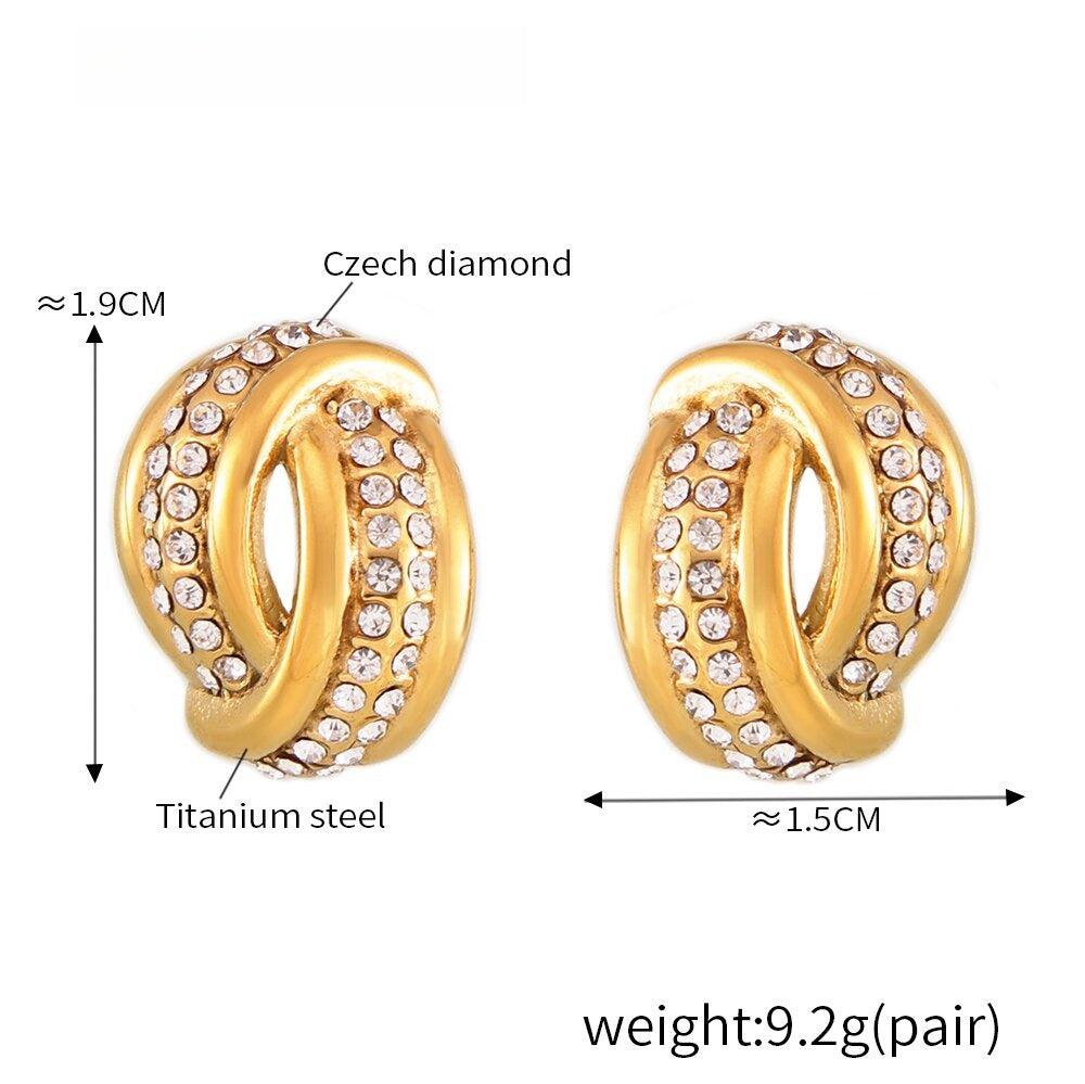 Red Crystal & Gold-Tone Half Hoop Earrings Bold Textured Design