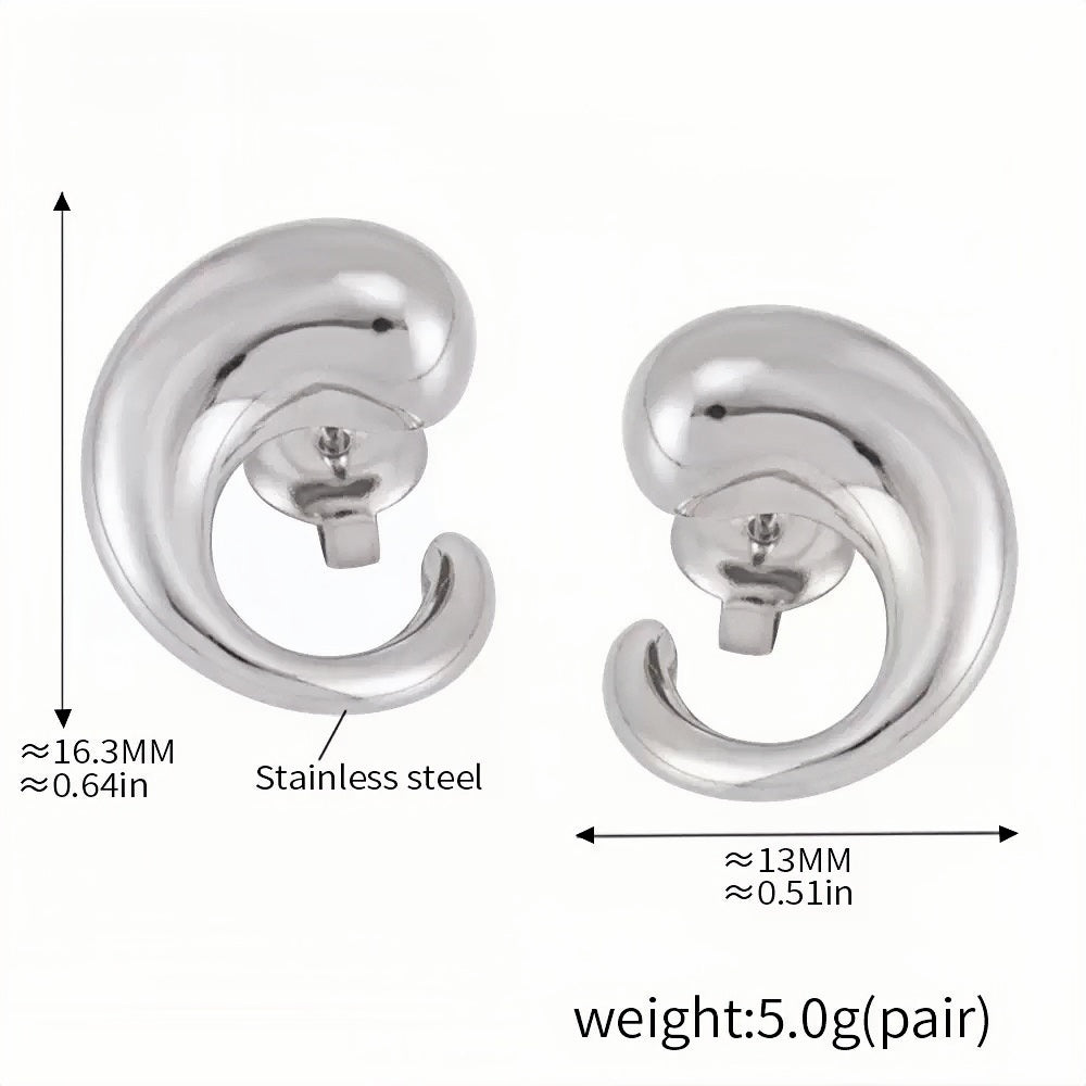 Modern Abstract Silver Stainless Steel Earrings Sculptural Statement Design