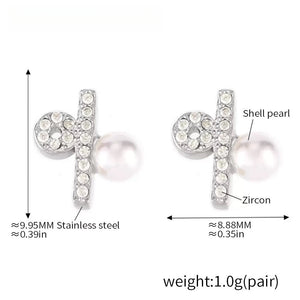 Silver Shell Pearl & Zircon Stud Earrings Stainless Steel Minimalist Design