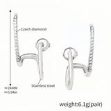 Sleek Silver Stainless Steel Earrings with Czech Diamond Accents Contemporary Loop Design