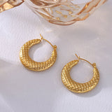 Elegant Gold-Tone Textured Hoop Earrings Stainless Steel, 1.14 Inch