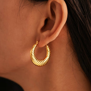 Elegant Gold-Tone Textured Hoop Earrings Stainless Steel, 1.14 Inch