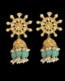 DER812 Pachi kundan jhumka with green beads (READY TO SHIP )