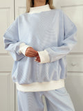 Blue and White Mini Striped Mockneck Sweatshirt