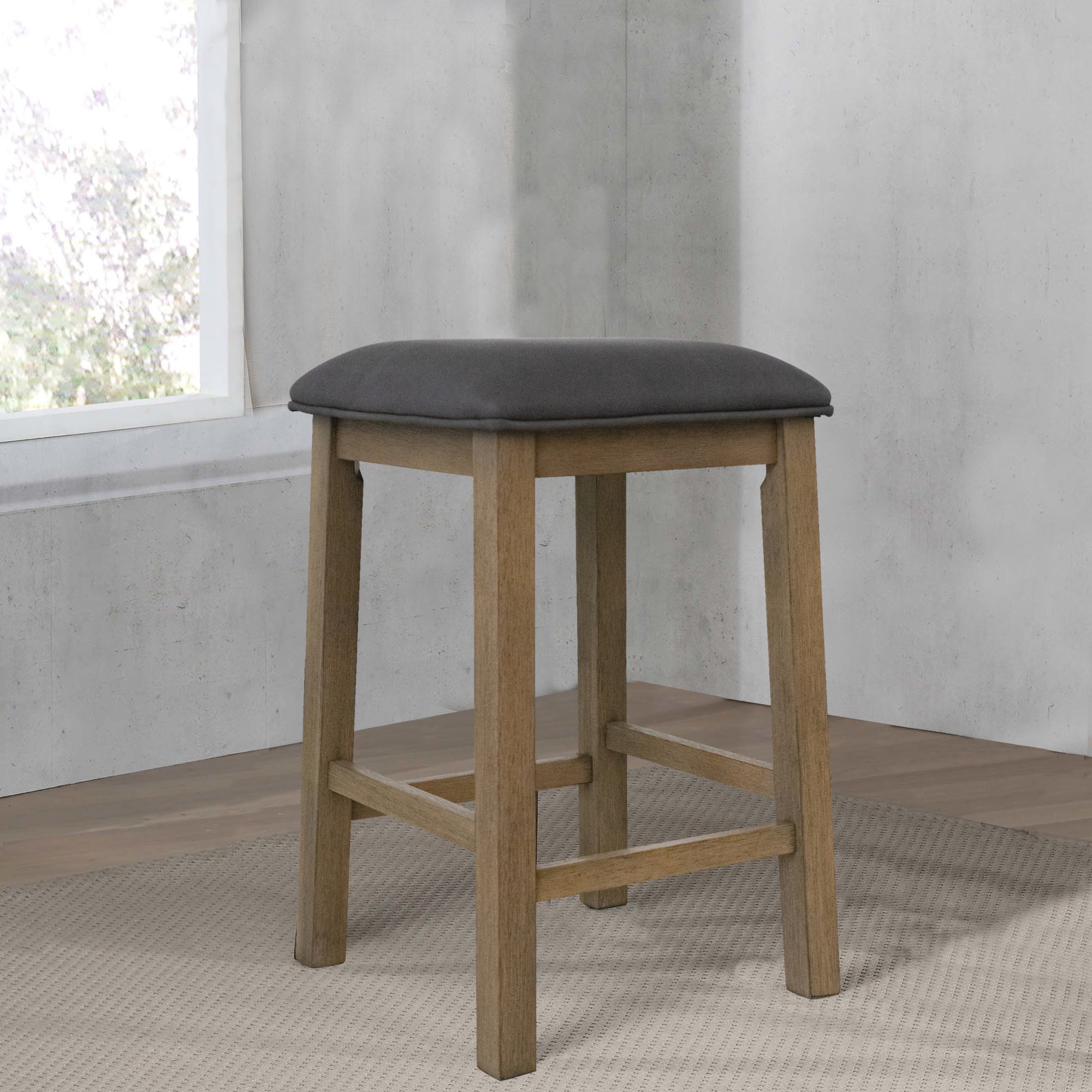 Sunset Trading Saunders Counter Height Backless Bar Stools | Set Of 2 | Gray Upholstered Padded Seats | Brown Acacia Wood