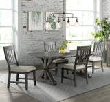 Sunset Trading Trestle 5 Piece Dining Set | 96 Rectangular Extendable Table | 4 Upholstered Side Chairs | Distressed Gray Wood
