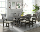 Sunset Trading Trestle 7 Piece Dining Set | 96 Rectangular Extendable Table | 6 Upholstered Side Chairs | Distressed Gray Wood