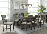 Sunset Trading Trestle 9 Piece Dining Set | 96 Rectangular Extendable Table | 8 Upholstered Side Chairs | Distressed Gray Wood