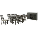 Sunset Trading Trestle 10 Piece Dining Set | 96 Rectangular Extendable Table | Sideboard With 20 Bottle Wine Rack | Distressed