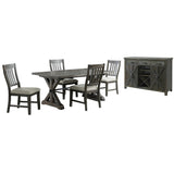 Sunset Trading Trestle 6 Piece Dining Set | 96 Rectangular Extendable Table | Sideboard With 20 Bottle Wine Rack | Distressed