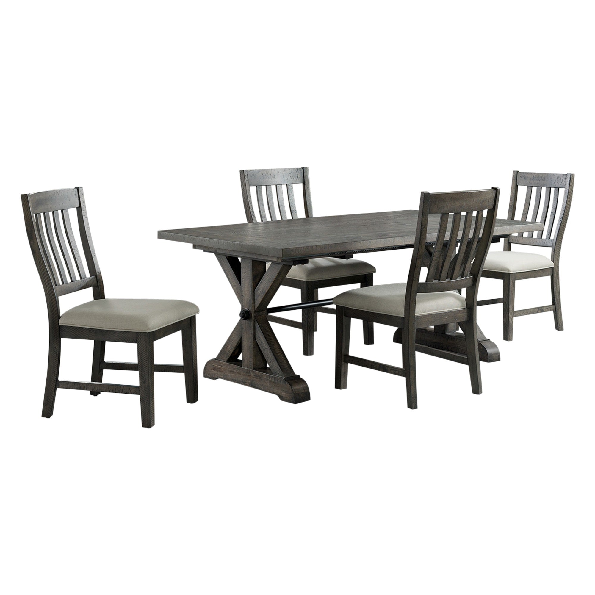 Sunset Trading Trestle 5 Piece Dining Set | 96 Rectangular Extendable Table | 4 Upholstered Side Chairs | Distressed Gray Wood