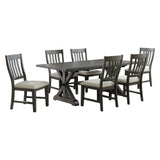 Sunset Trading Trestle 7 Piece Dining Set | 96 Rectangular Extendable Table | 6 Upholstered Side Chairs | Distressed Gray Wood