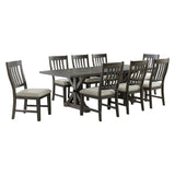 Sunset Trading Trestle 9 Piece Dining Set | 96 Rectangular Extendable Table | 8 Upholstered Side Chairs | Distressed Gray Wood