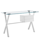Stasis Glass Top Office Desk - White