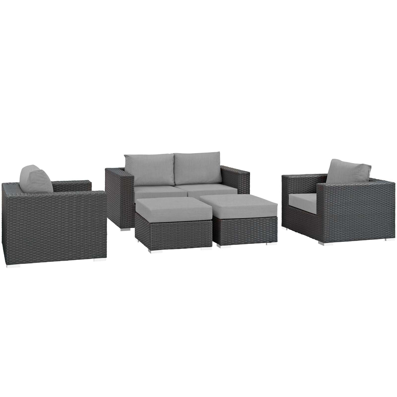 Sojourn 5 Piece Outdoor Patio Sunbrella Sectional Set - Canvas Gray