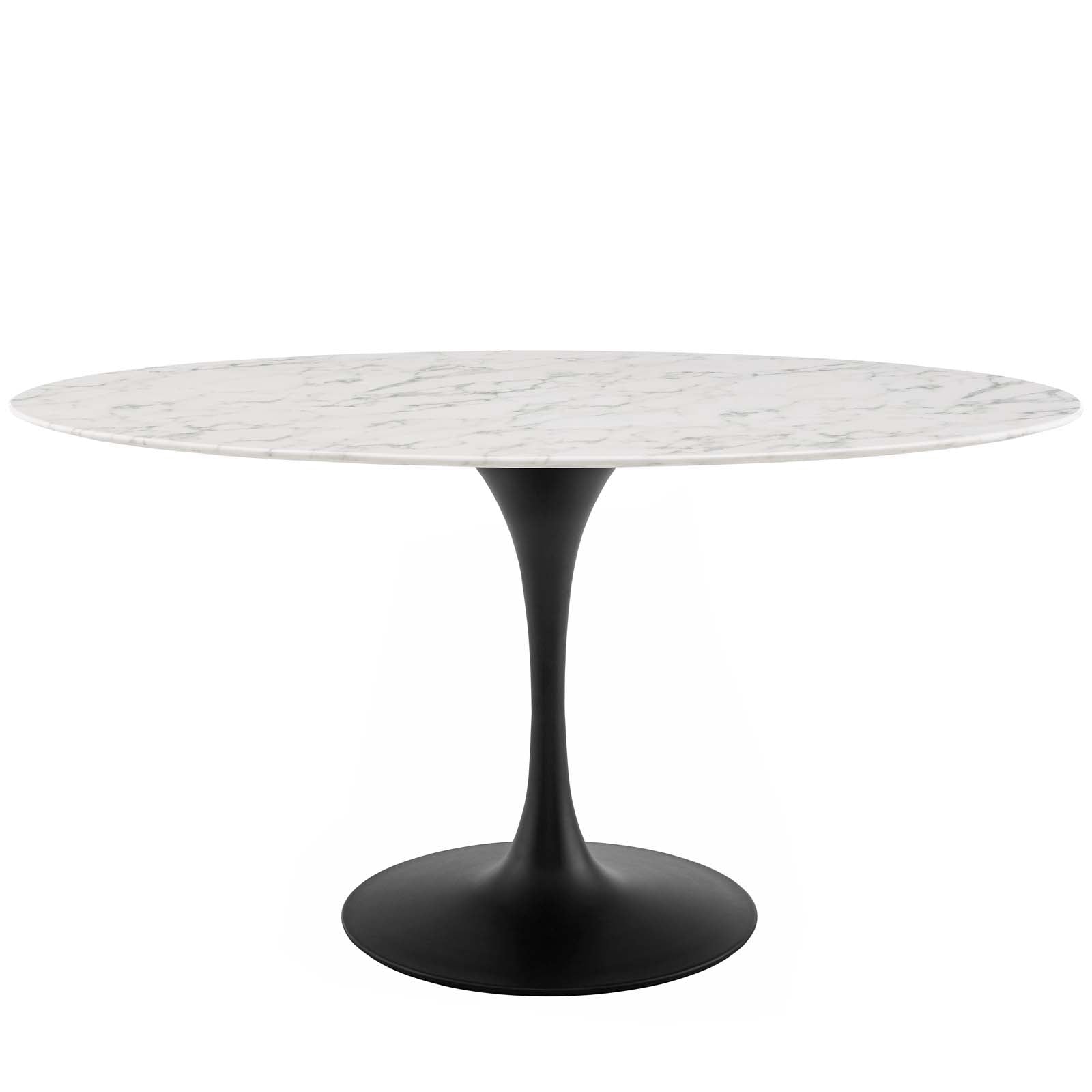 America Luxury - Tables Contemporary Modern Kitchen Room Oval Dining Table, Artificial Marble Stone Metal, Black White
