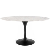 America Luxury - Tables Contemporary Modern Kitchen Room Oval Dining Table, Artificial Marble Stone Metal, Black White