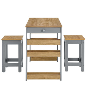 Galley 3-Piece Kitchen Island And Stool Set