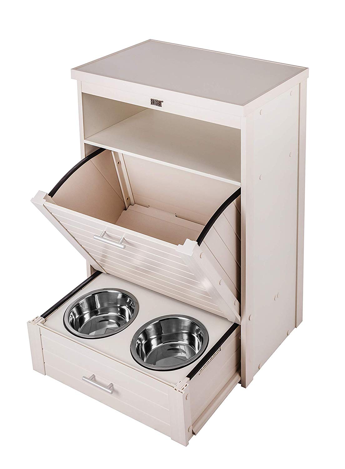 New Age Pet Dog Brea Food Pantry/Double Diner -Antique White