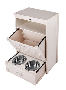 New Age Pet Dog Brea Food Pantry/Double Diner -Antique White