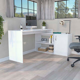 Tuhome Axis Desk, Countertop Desk, Two Internal Shelves, One Door Cabinet, Two Open Shelves, White, For Office