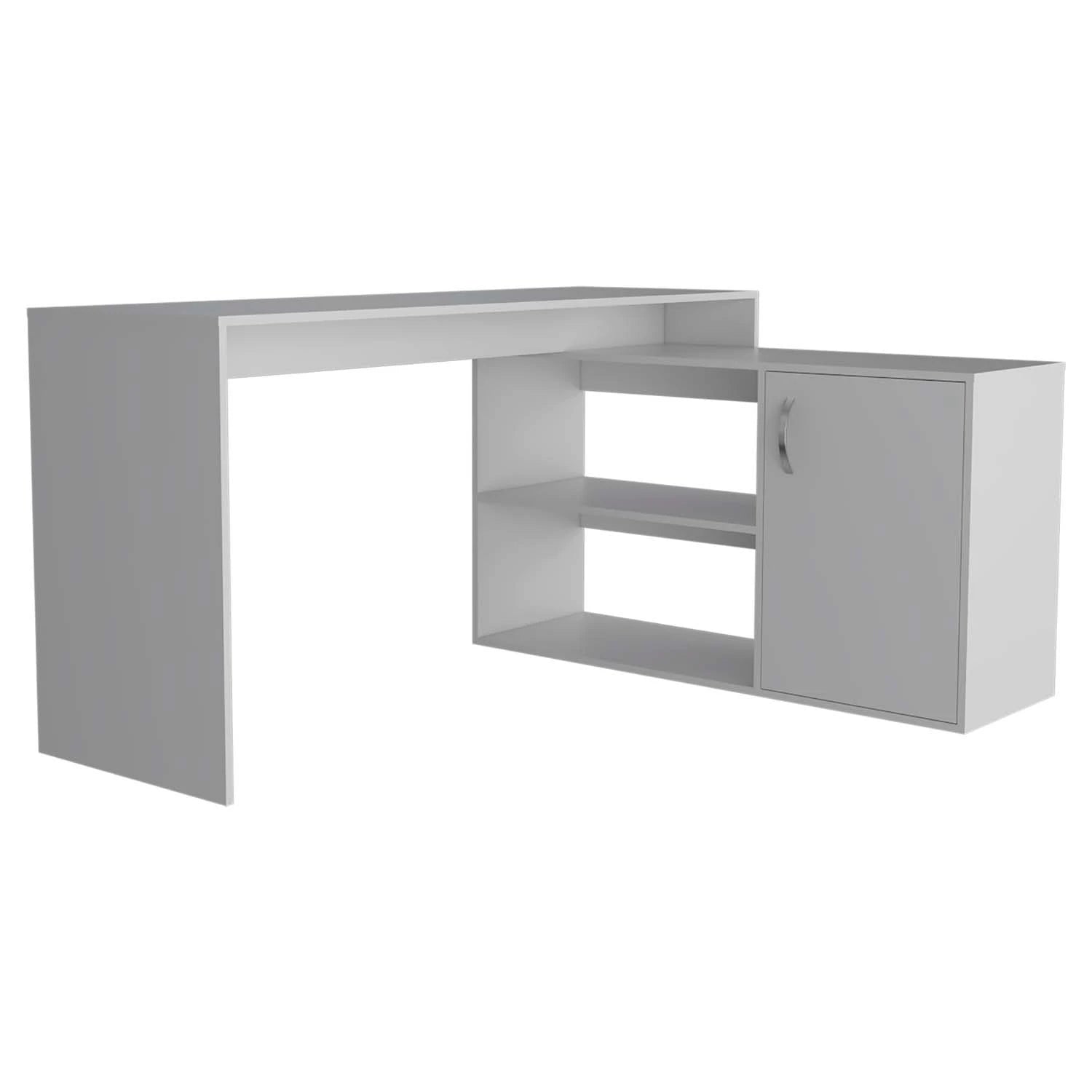 Tuhome Axis Desk, Countertop Desk, Two Internal Shelves, One Door Cabinet, Two Open Shelves, White, For Office