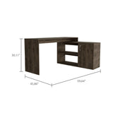 Tuhome Axis Desk, Countertop Desk, Two Internal Shelves, One Door Cabinet, Two Open Shelves, Dark Brown, For Livingroom