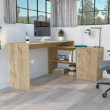 Tuhome Axis Desk, Countertop Desk, Two Internal Shelves, One Door Cabinet, Two Open Shelves, Light Oak, For Office