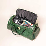 Emerald Green Leather Weekender Duffle Bag