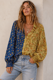 Secret Garden Contrasting Print Button Up Blouse
