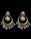 SER21 Ruby emerald pearl gold plated silver chandbali earrings ( READY TO SHIP )