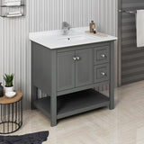 Fresca Manchester Regal 36 Gray Wood Veneer Traditional Bathroom Cabinet W/ Top & Sink