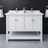 Fresca Manchester 48 White Traditional Double Sink Bathroom Cabinet W/ Top & Sinks