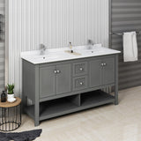 Fresca Manchester Regal 60 Gray Wood Veneer Traditional Double Sink Bathroom Cabinet W/ Top & Sinks