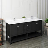 Fresca Manchester 72 Black Traditional Double Sink Bathroom Cabinet W/ Top & Sinks