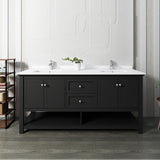 Fresca Manchester 72 Black Traditional Double Sink Bathroom Cabinet W/ Top & Sinks